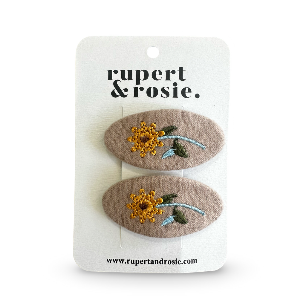 Beige Sunflower Hair Clips