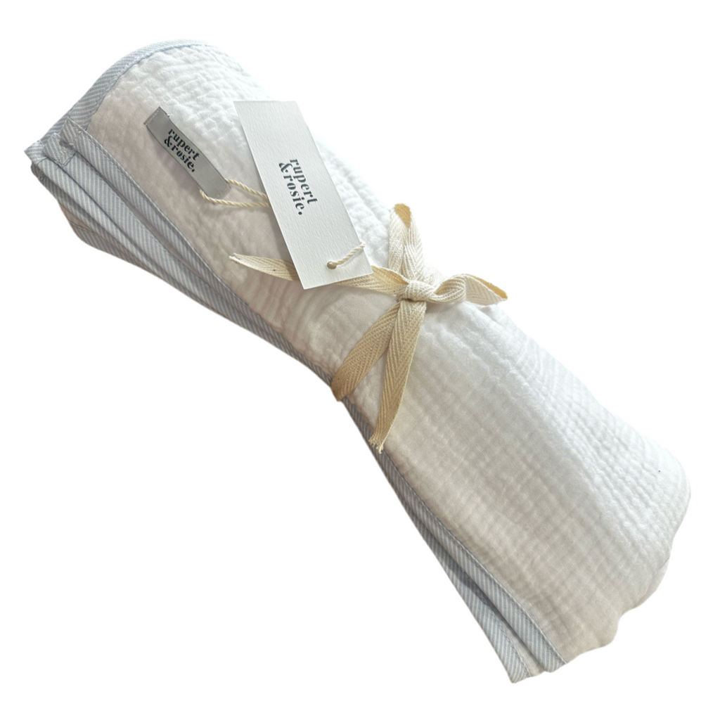 Muslin Blanket - White & Blue stripe