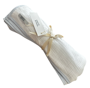 Muslin Blanket - White & Blue stripe