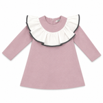 Noah Dress -  White & Navy Frill Long Sleeve