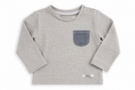 Frankie Long Sleeve Tee - Grey Melange & Denim Slub Pocket