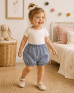 Blue Cotton Slub Heirloom  Shorts