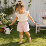 Rosewater Herringbone Cotton Flare Shorts