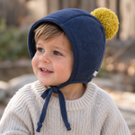Winter Bonnet - Slate with Citrus Pom Pom