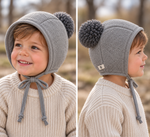 Winter Bonnet - Grey with Navy Pom Pom