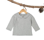 Peter Pan Collar Grey Melange Long Sleeve Tee