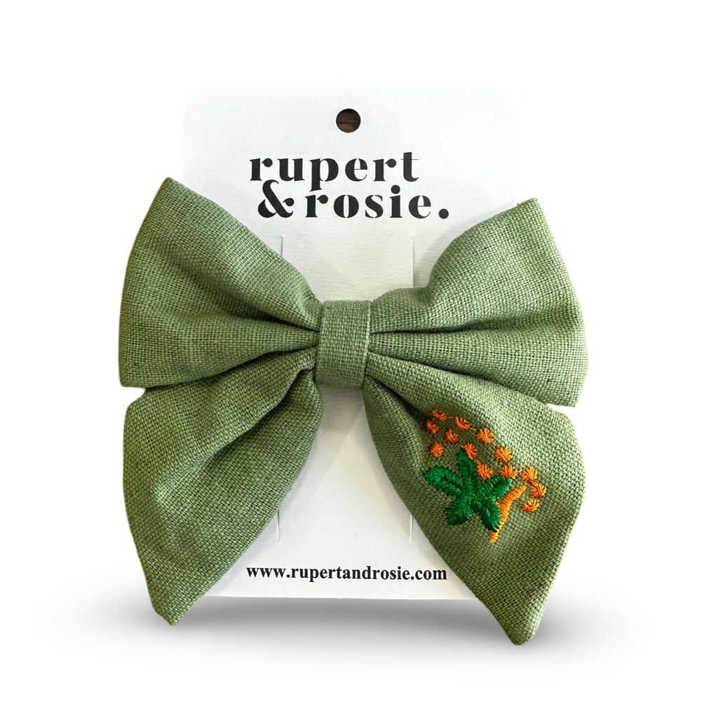 Green & Orange Flower Hair Bow