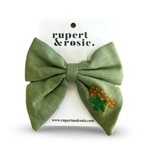 Green & Orange Flower Hair Bow