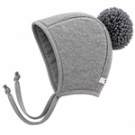 Winter Bonnet - Grey with Navy Pom Pom