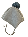 Winter Bonnet - Grey with Navy Pom Pom