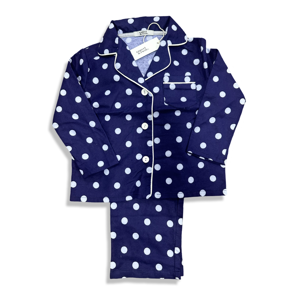 Kids Pyjama Set - Navy & Sky Dot