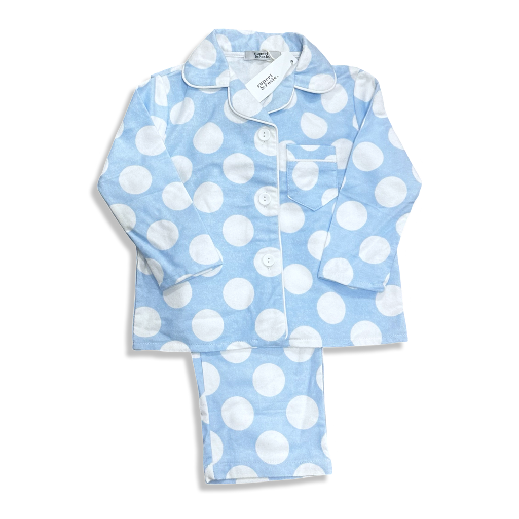 Kids Pyjama Set - Light Blue & White Dot