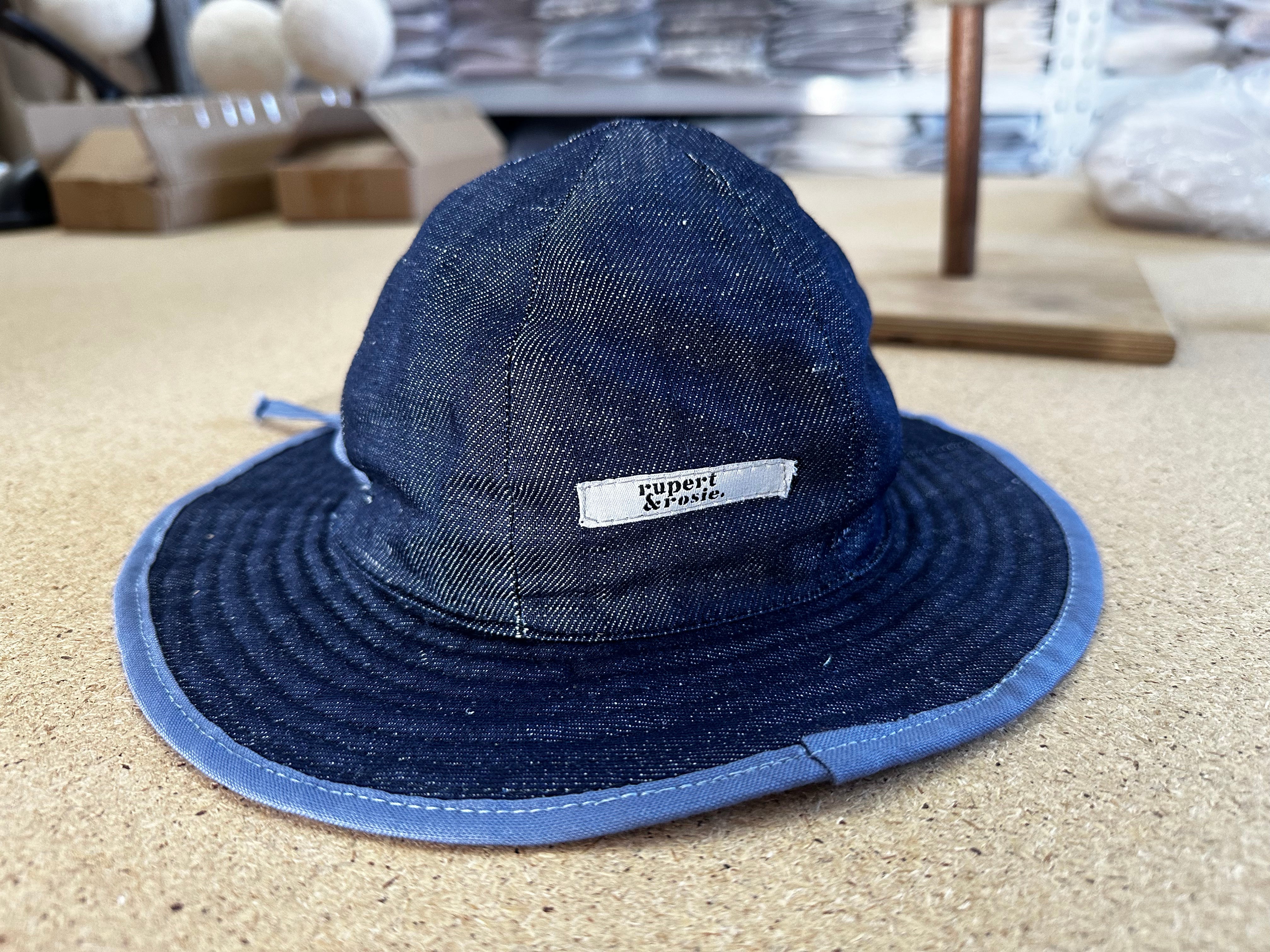 Reversible Sunhat - Denim & Blue candy stripe