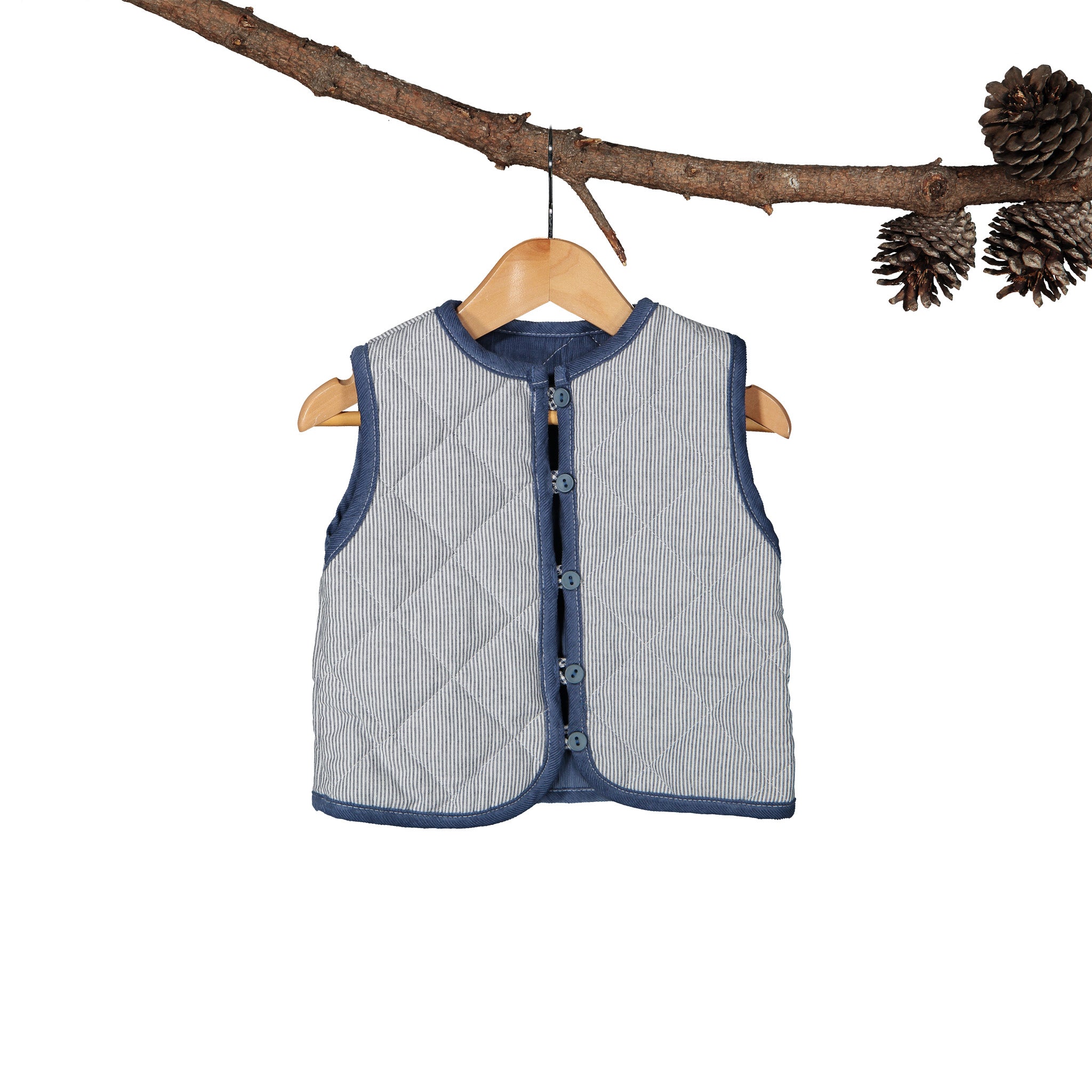 Reversible Gilet - Air-Force Blue Corduroy with Navy Stripe