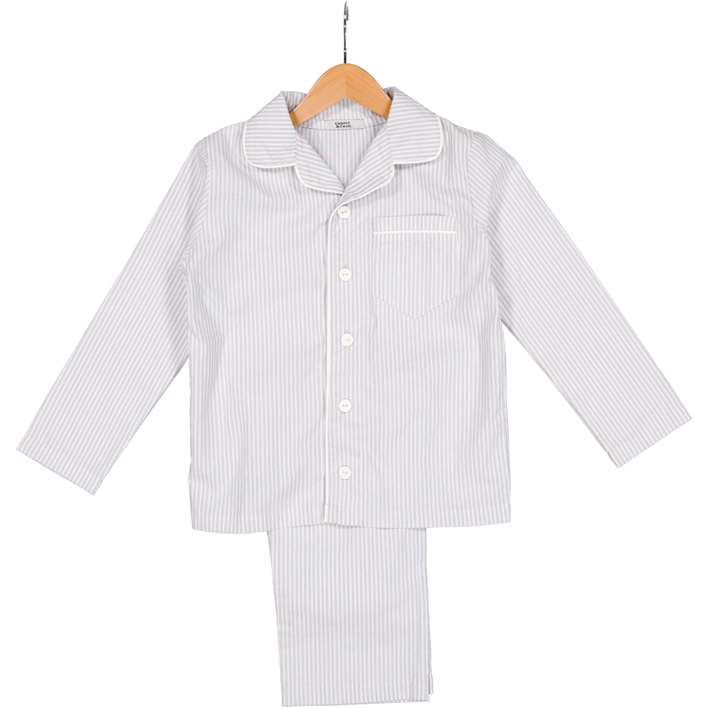 Kids Pyjama Set - Pure Yarn Dyed Cotton with Silver Stripe