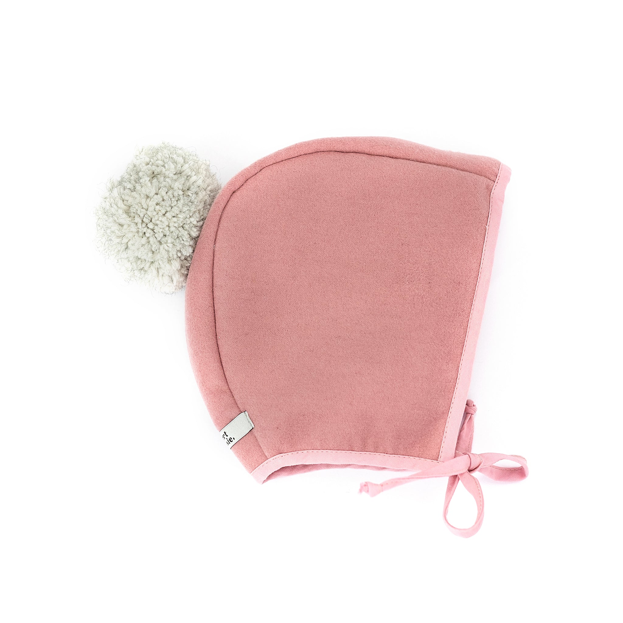 Melton Bonnet - Pink with Grey Pom Pom