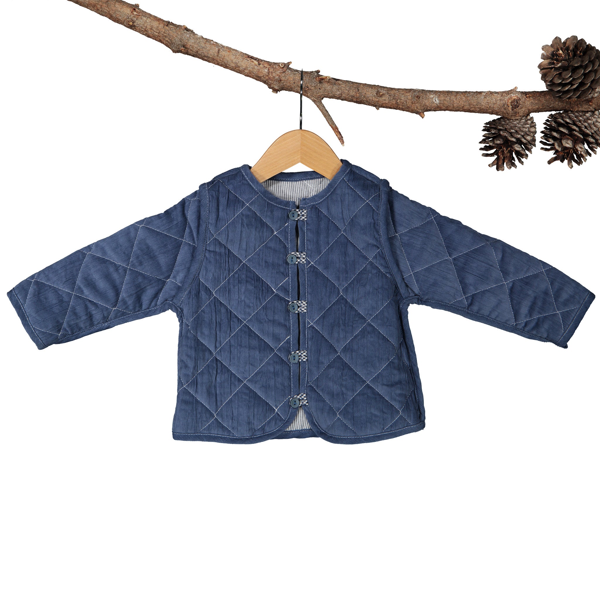 Reversible Sadie Coat - Blue Corduroy with Navy White Yarn Dye Stripe